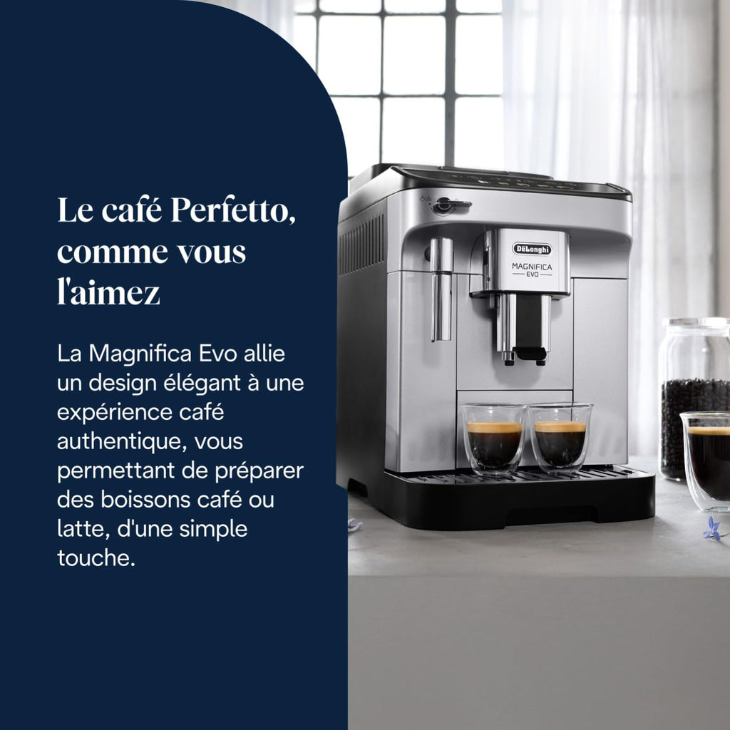 ProMecha Magnifica Evo, Machine à Café et Cappucino avec Broyeur à Grains, Argent