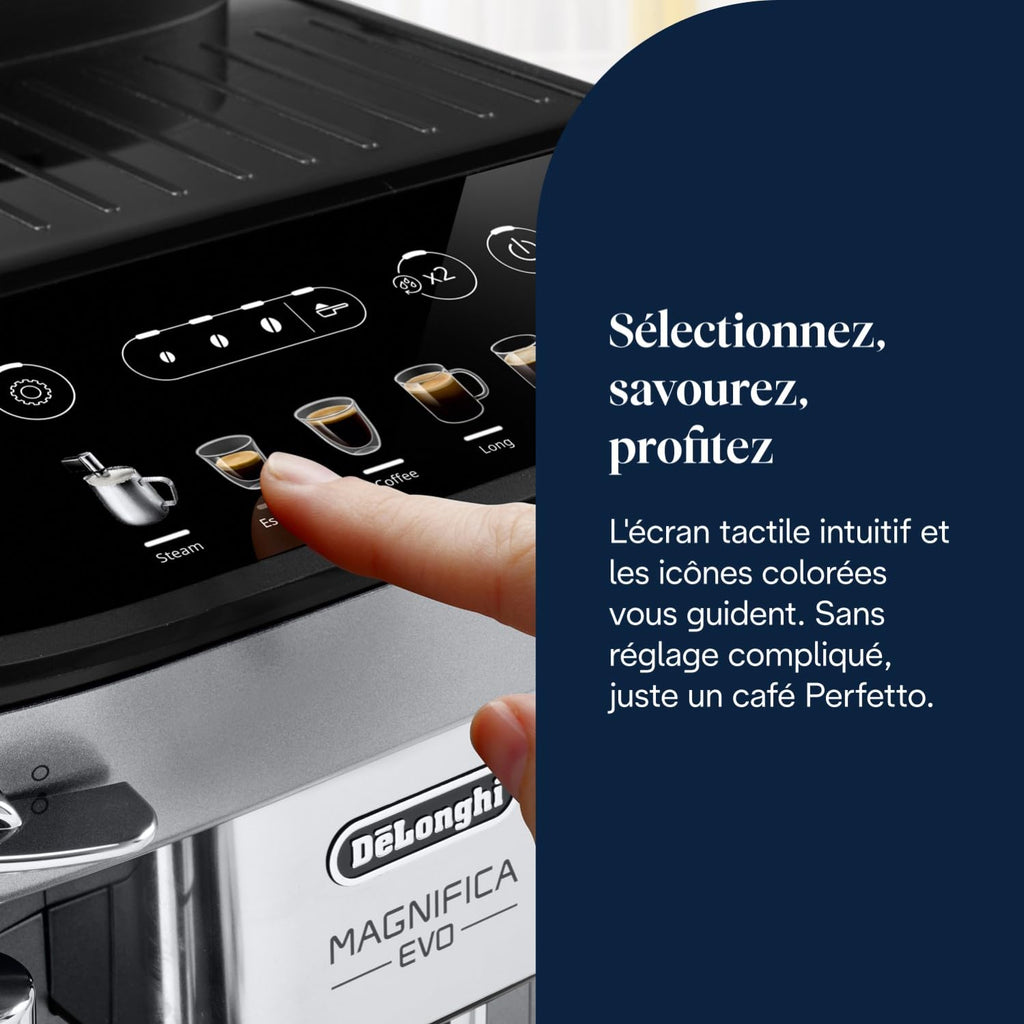ProMecha Magnifica Evo, Machine à Café et Cappucino avec Broyeur à Grains, Argent