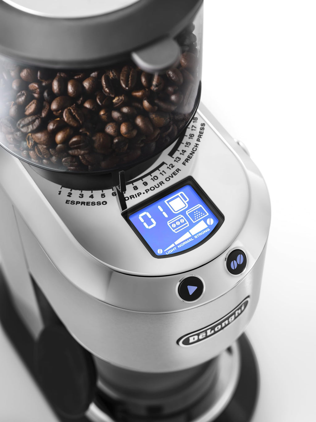 ProMecha Moulin à café électrique Dedica, écran LCD 2,1 pouces avec fonction arôme, argent