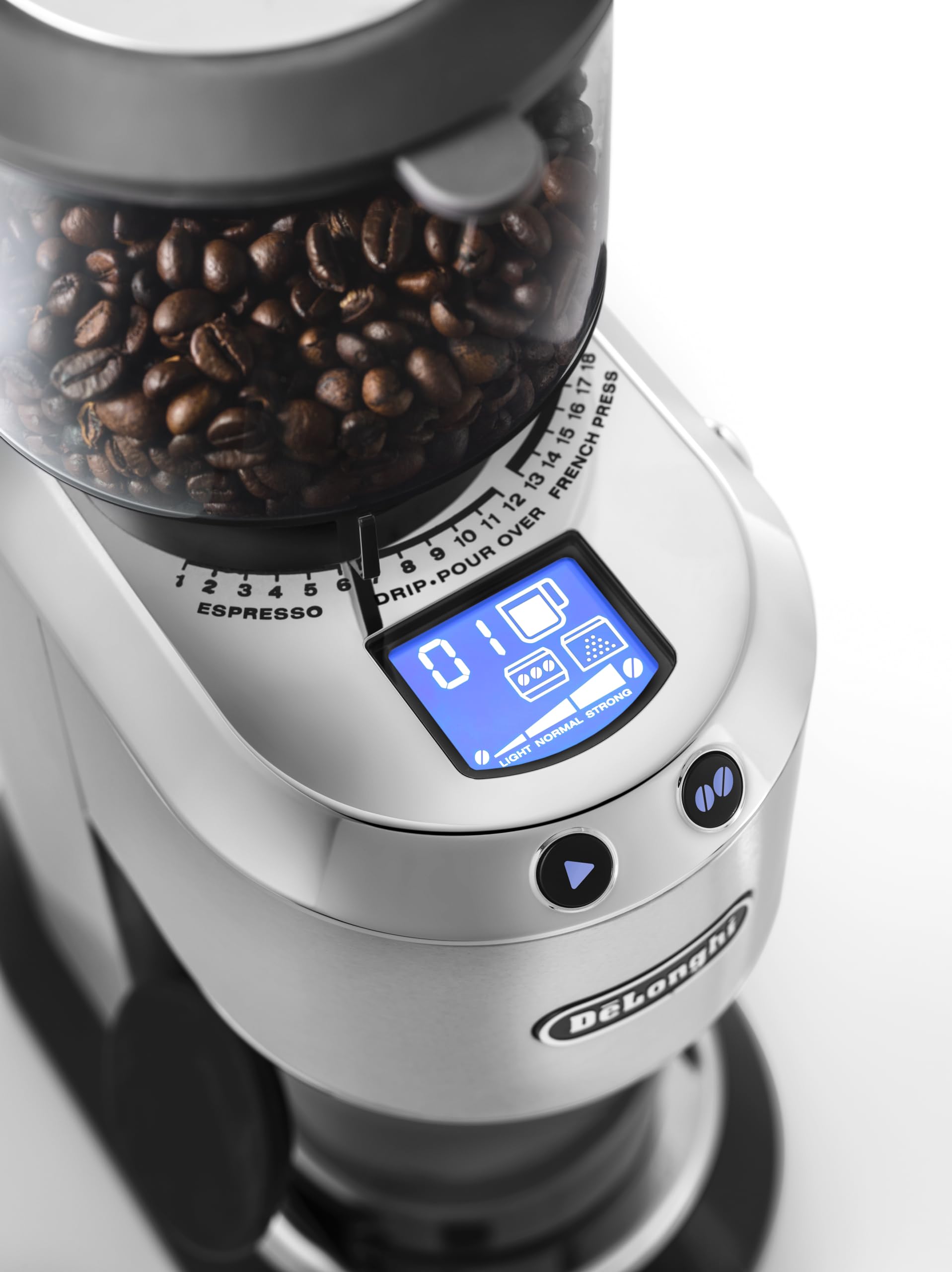 ProMecha Moulin à café électrique Dedica, écran LCD 2,1 pouces avec fonction arôme, argent