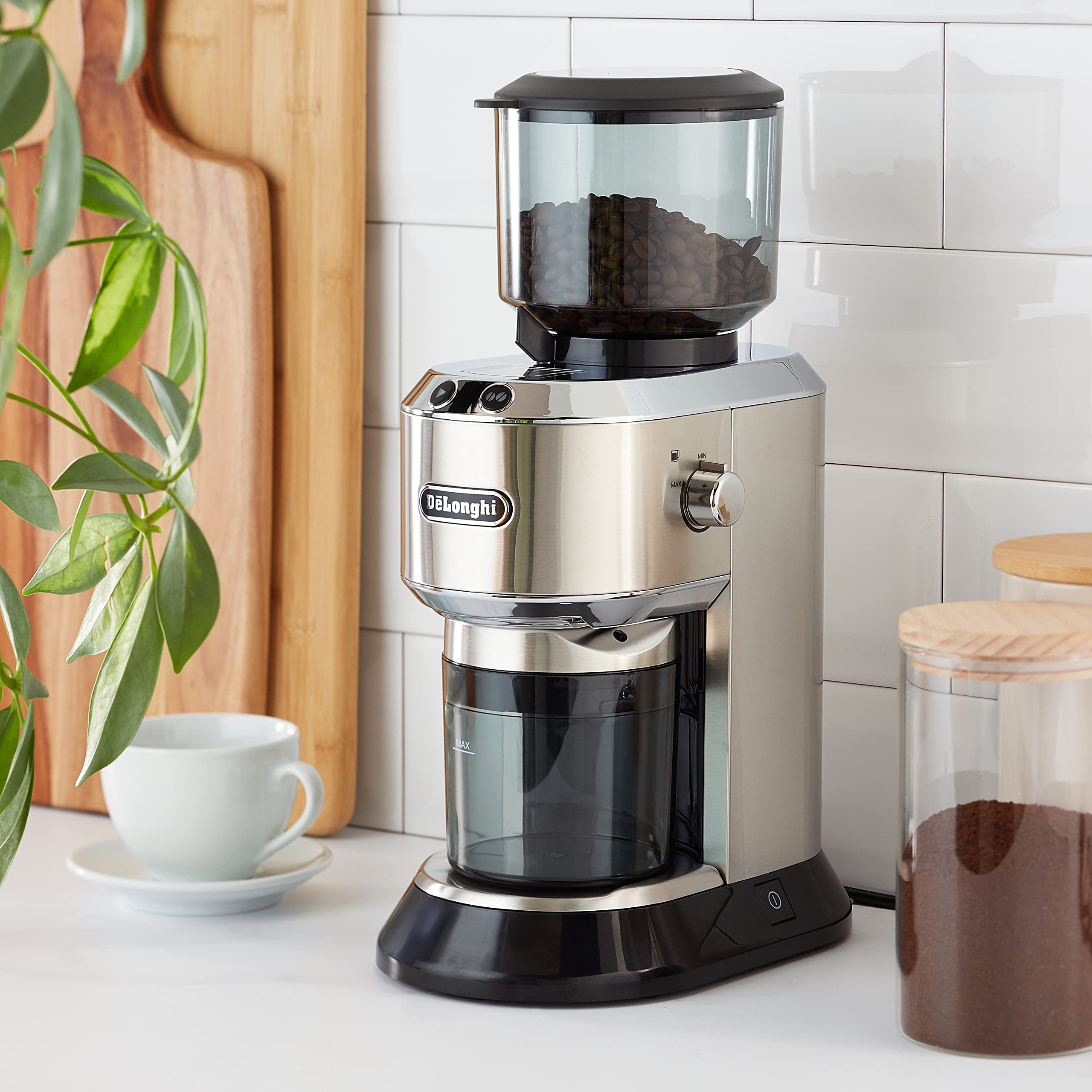 ProMecha Moulin à café électrique Dedica, écran LCD 2,1 pouces avec fonction arôme, argent